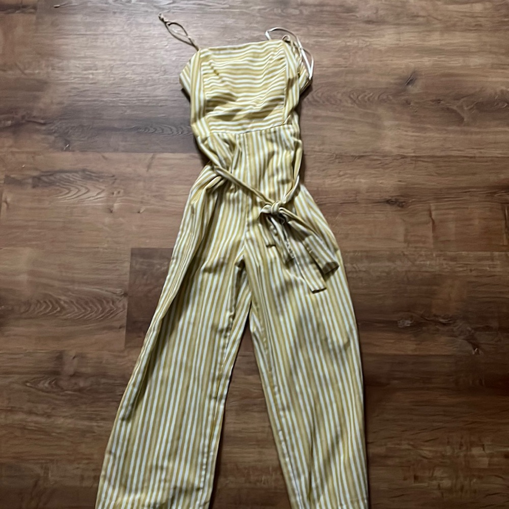 Cute yellow pinstripe romper with belt